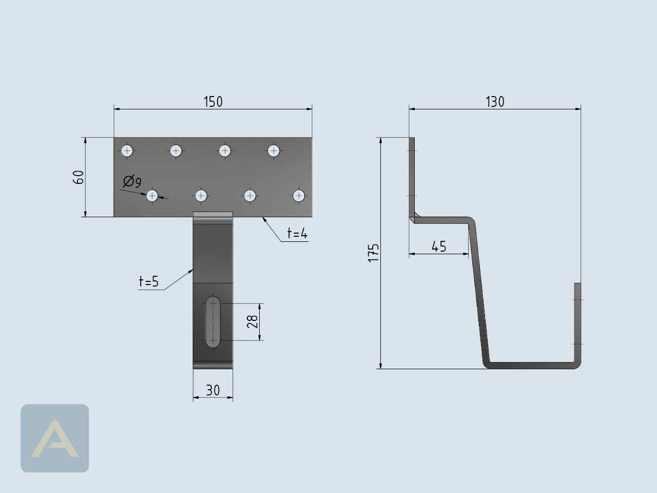 Technische Zeichnung vom Dachhaken BASIC